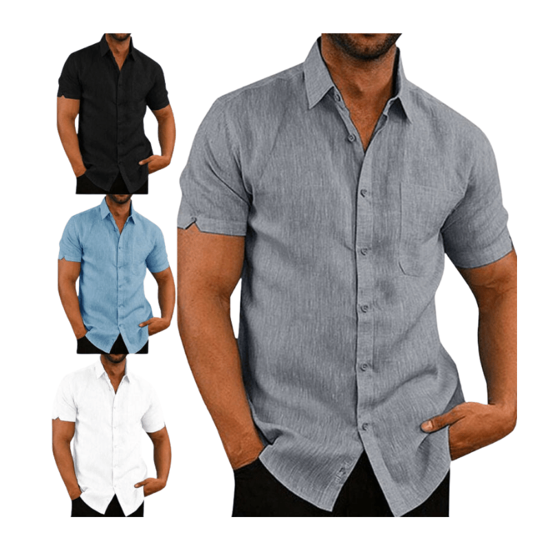 Camisa de Linho Poliester Masculina Manga Curta ®