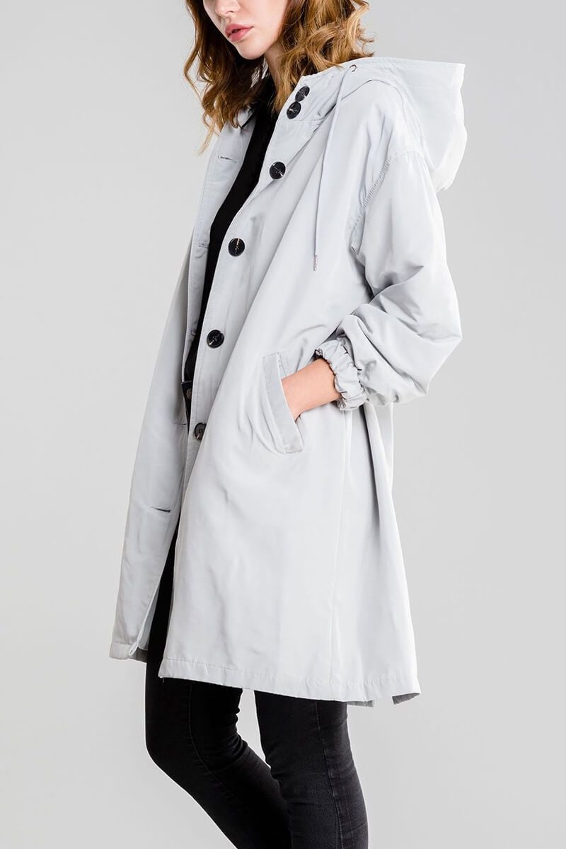 Casaco Corta Vento Trench Coat Impermeável com Capuz